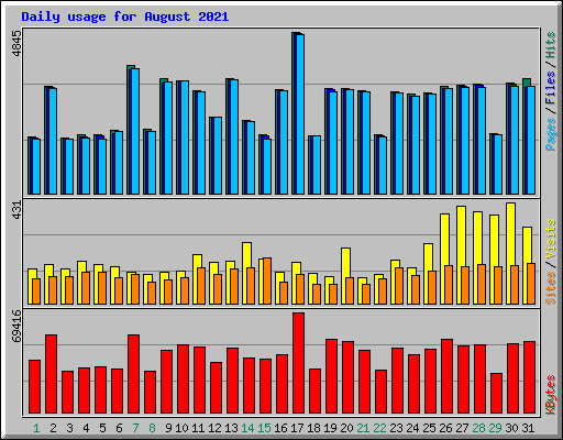 Daily usage for August 2021